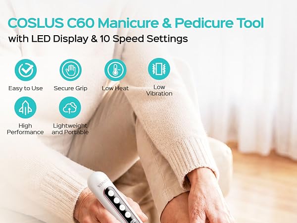 COSLUS C60 Manicure &amp;amp;amp;amp;amp;amp;amp; Pedicure Tool with LED Display &amp;amp;amp; 10 Speed Settings