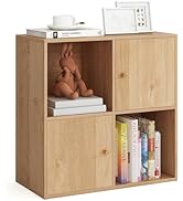 Giantex 4 Cube Bookcase, 2-Tier Freestanding Book Shelf with Open Compartments, Enclosed Cubes, D...