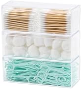 GOXITAX 3 Pack Qtip Organizer Container with Lid, Plastic Bathroom Vanity Storage Canister for Co...