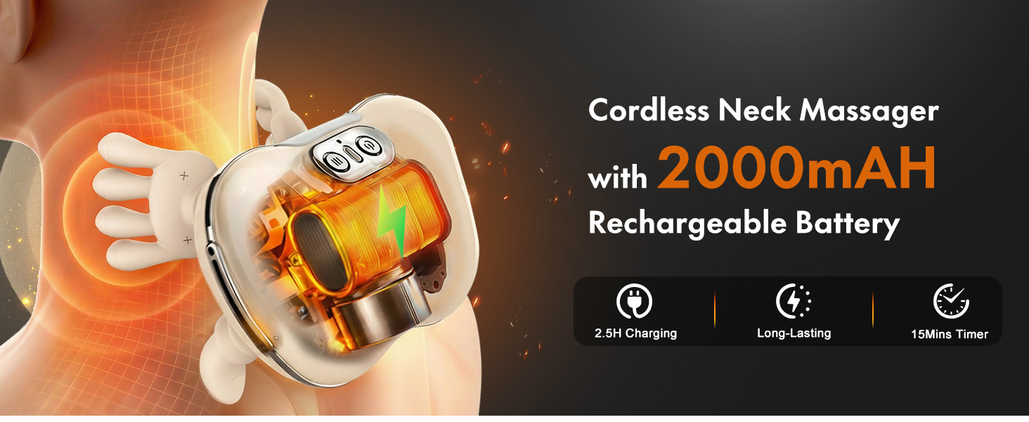 Wireless Neck Massager with Heat, Rechargeable Shiatsu Neck and Shoulder Massage