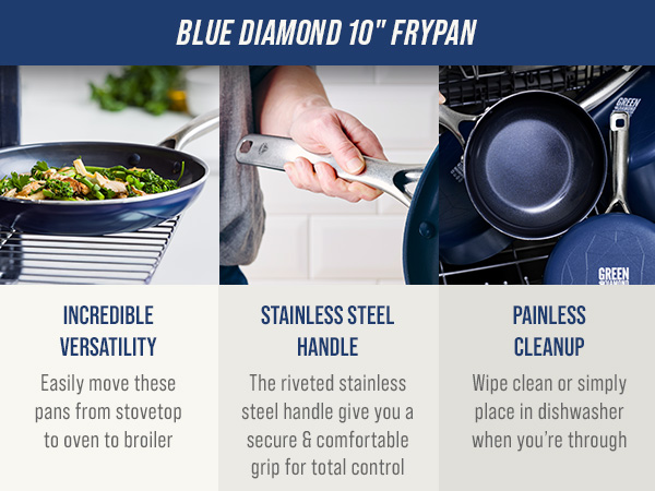 BlueDiamond, Ceramic Nonstick, PFAS-Free, Non-Toxic, Cookware, Frypans, Classic