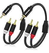 HOSONGIN RCA Y Splitter 1 Male to 2 Male Audio Cable 2 Pack, Black Cotton Braided Jacket Gold-Pla...