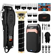 LQT Vintage Black Professional Hair Clippers for Men, Cordless T-Blade Beard &amp; Mustache Trimmer K...