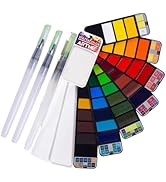 Watercolor Paint set – 42 Assorted Colors with 3 Brushes – Perfect Foldable Watercolor Field Sket...