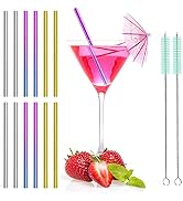Teivio 12 Pack + Cleaning Brush, 5-inch Extra Short Reusable Stainless Steel Drink Straws for Coc...