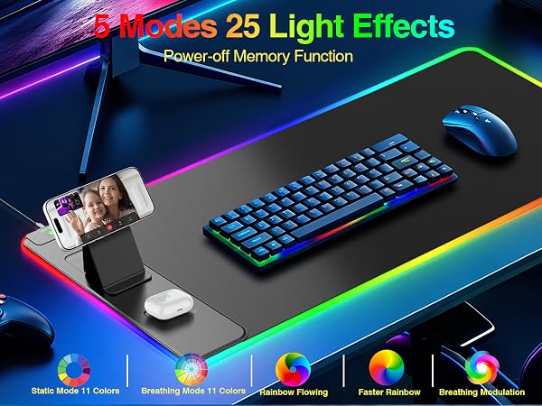 RGB Gaming Mouse Pad with Wireless Charging Phone Stand