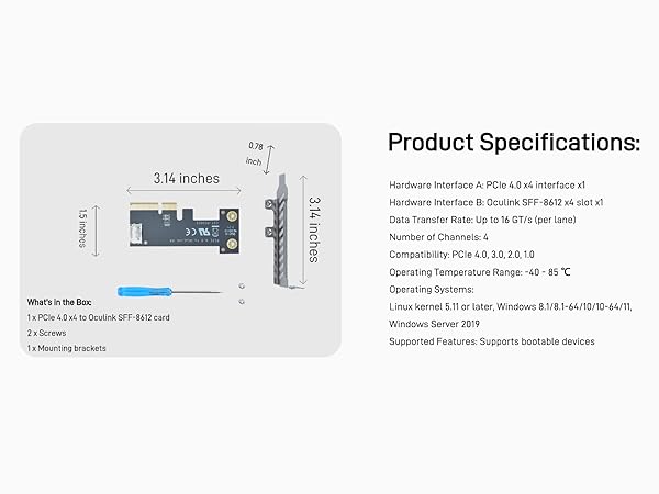 LetLinkSo Gen4 PCIe 4.0 x4 to Oculink SFF-8612 Internal SFF-8611 Adapter Card for NVMe 