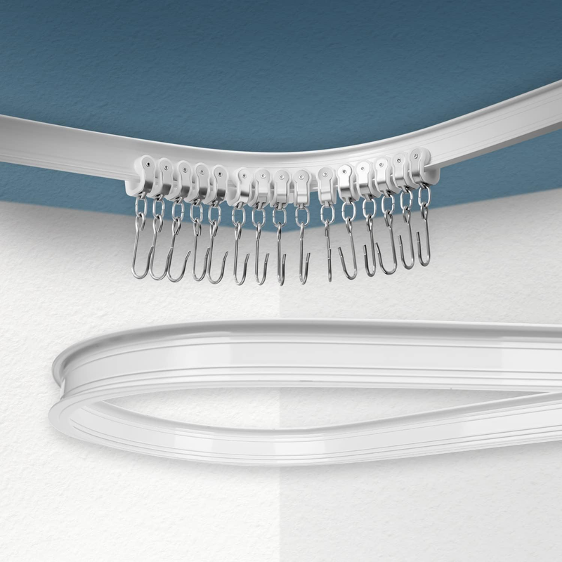 Ceiling Curtain Track, Curved Curtain Track Ceiling Mount, Room Divider Ceiling Track for Curtains, RV Curtain Track,Curtain Rail Ceiling Wall Mount for L Shape U Shape Bay Windows (9-12 Ft)