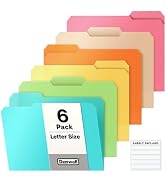 Dunwell Plastic Colored File Folders (6 Pack), 1/3 Tab File Folders for 8.5x11 Letter Size Docume...
