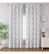 Joydeco Light White Vintage Curtains 84 Inches Long 2 Panels,Floral Curtains Yellow Stamens Patte...
