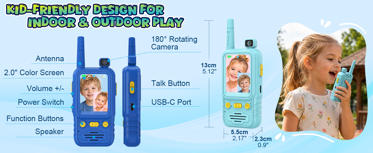 2-Pack Video Walkie Talkies for Kids Boy Girl Age 4-10 Toy Rechargeable Birthday Gift Indoor Outdoor