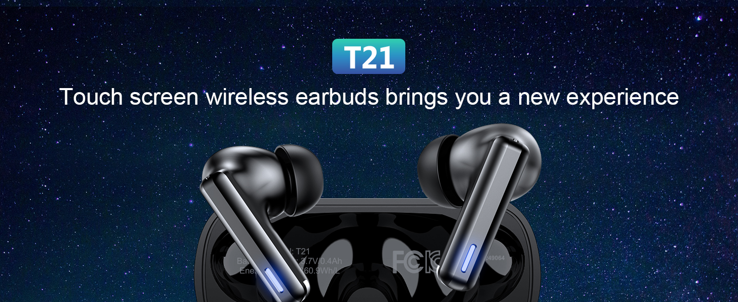 T21 wireless earbuds with touch screen