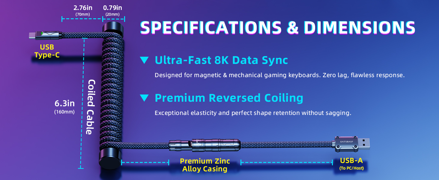 Weighted Coiled Keyboard Cable