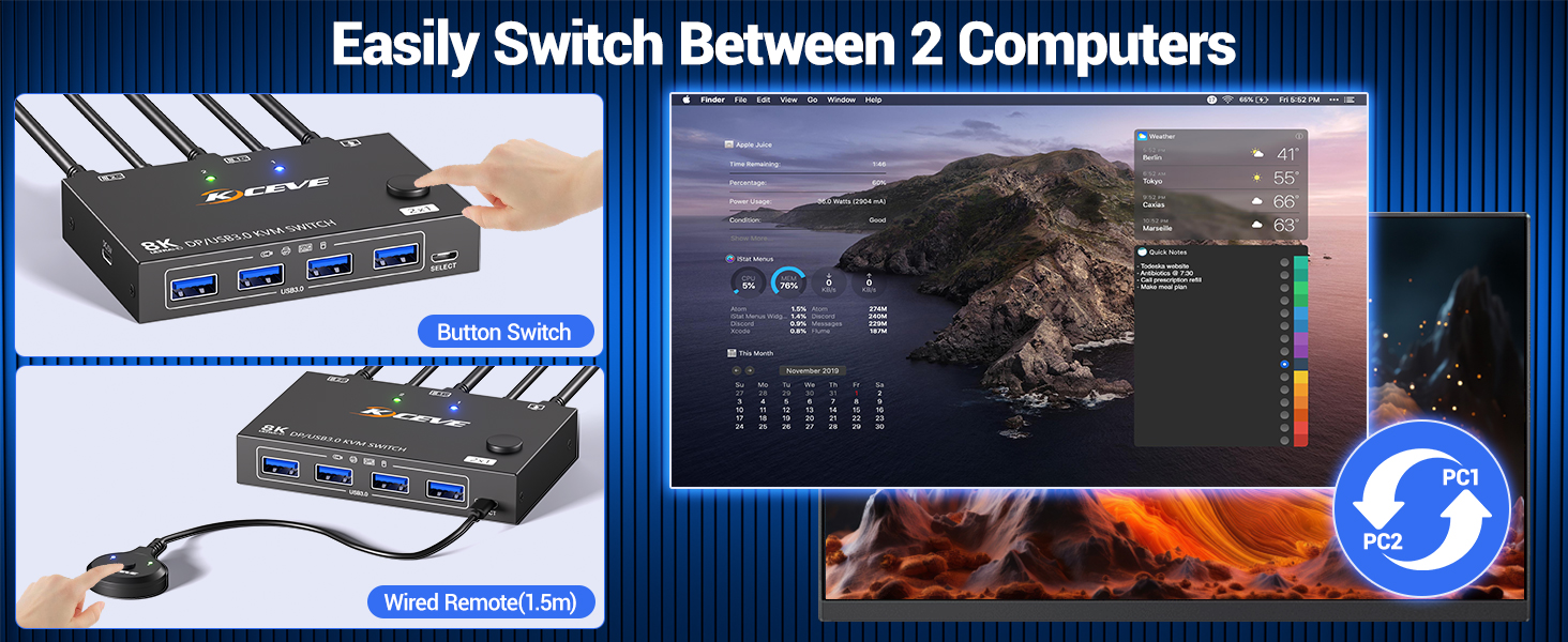 displayport kvm switch 1 monitors 2 computers