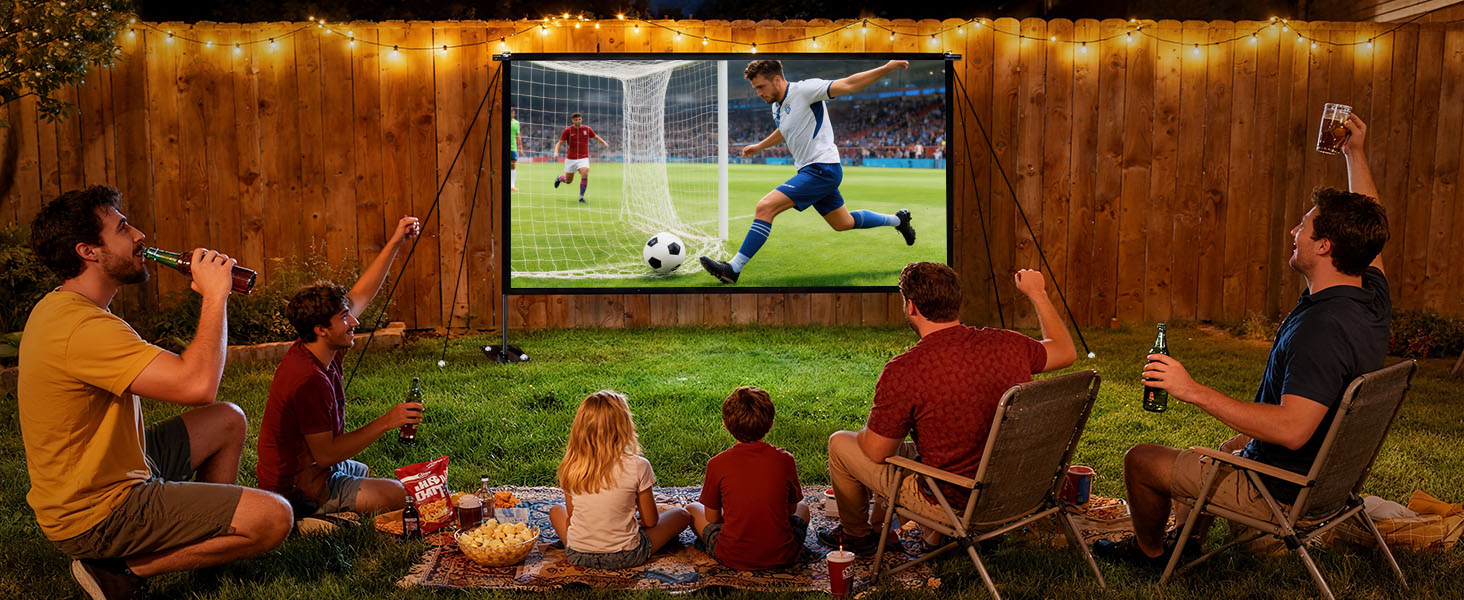 120 Inch Indoor Outdoor Projector Screen with Stand for Home Theater Backyard Movie Night