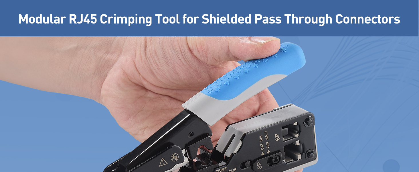 Modular RJ45 Crimping Tool for Shielded Pass Through Connectors