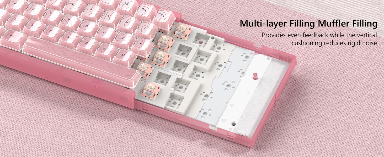 60% Gaming Keyboard Pink, QMK/VIA Creamy Mechanical Keyboard Topographic