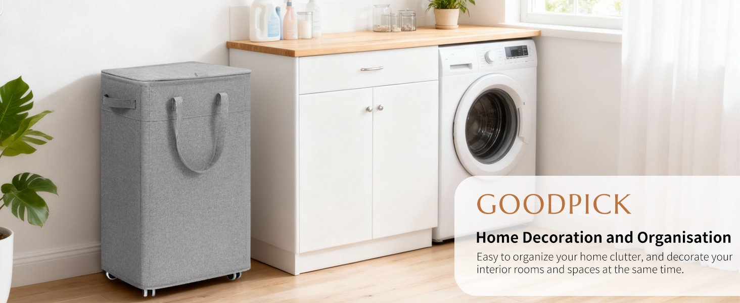 Goodpick Laundry Basket with Wheels and Lid