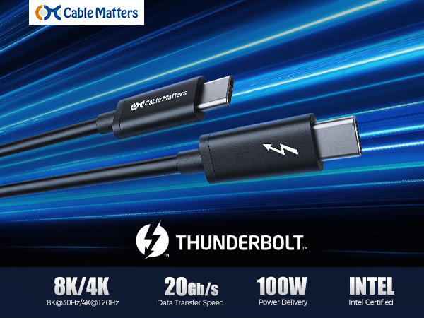 Intel certified Thunderbolt 3 cable with 20Gbps data transfer