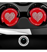 Car Cup Holder Coaster,2PCS Universal Heart Bling White Crystal Rhinestone Car Coasters &amp; Push to...