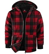 ZITY Hoodies for Men Flannel Fleece Sweatshirt Plaid Full Zip Up Jacket Sherpa Lined Winter Warm ...