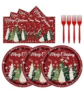72PCS Christmas Paper Plates and Napkins Party Supplies, Xmas Tree Disposable Tableware Set for W...