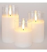 Homemory Clear Glass Flameless Candles, Pure White Wax Battery Operated Candles, LED Pillar Candl...