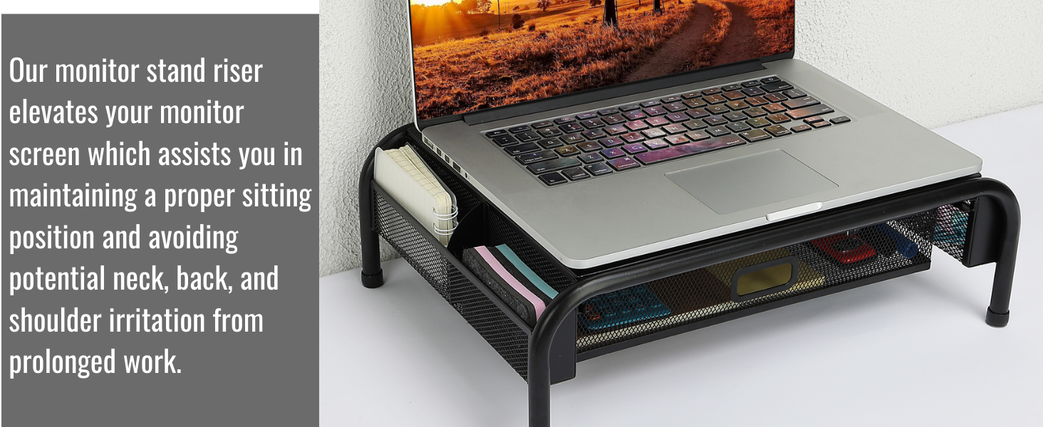 Mr. Pen- Metal Mesh Monitor Stand with Drawer, Computer Monitor Stand for Desk