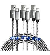 USB A to USB C Fast Charging Braided Cable 3-Pack Gray, 3.3ft 6.6ft 10ft | Supports CarPlay, USB ...