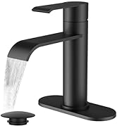 FORIOUS Black Bathroom Faucet 1 Hole, Single Handle Matte Black Waterfall Bathroom Faucet Single ...