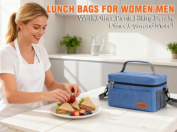 ONFAON lunch bag keeps your sandwiches, fruits, and drinks perfectly fresh until it’s time to eat.