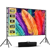 150 inch Projector Screen with Stand, Wootfairy Portable and Foldable Projection Screen 4K HD 16:...