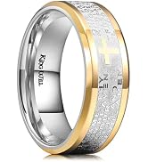 King Will Stainless Steel Men Ring 8mm Lord's Prayer Cross Ring Stainless Steel Men Wedding Ring,...