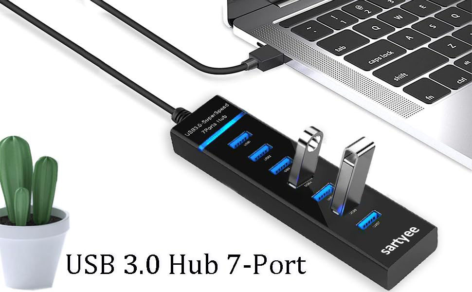 USB Hub 7 Ports, USB Multiple Hub Data Splitter Extender for Laptop