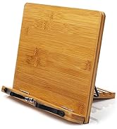 wishacc Bamboo Book Stand, Adjustable Book Holder Tray and Page Paper Clips-Cookbook Reading Desk...
