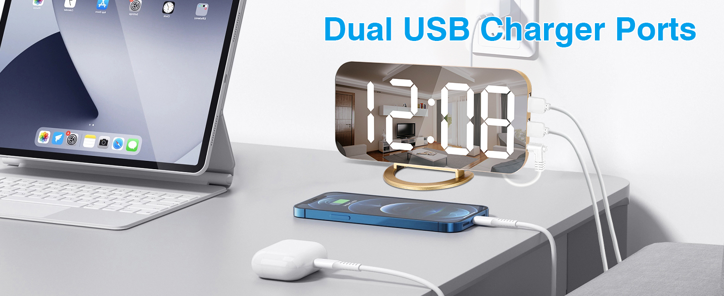 digital alarm clock with usb charger port