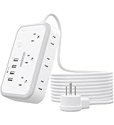 Extension Cord 10 ft, Power Strip with 6 Widely Spaced Outlet 4 USB Ports, Overload Protection, F...