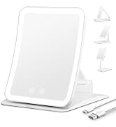 Auxmir Travel Makeup Mirror with 30X Magnification &amp; 3 Dimmable Color Light, Foldable Rechargeabl...