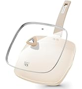 KOCH SYSTEME CS Nonstick Grill Pan for Indoor Cooking, 9.5 Inch Ceramic Square Frying Pan with Li...