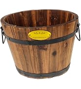 DOITOOL Wooden Barrel Planter 10.2 Inch Round Whiskey Barrel Flower Pot Rustic Wooden Flower Buck...