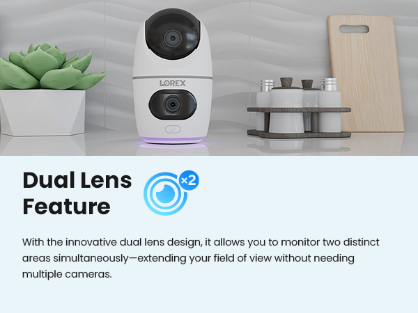 Lorex 2K Dual Lens Indoor Pan-Tilt Wi-Fi Security Camera