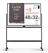 Large Dry-Erase Rolling Magnetic Whiteboard - 48 x 32 Inches Dry Erase Board with Stand Height Ad...