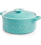 Elsjoy 2 Quart Ceramic Casserole Dish with Lid, 7.5 Inch Round Covered Casserole Pot Oven Safe Gl...