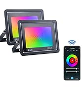 Smart WiFi Led Flood Lights Outdoor 24W RGBCW Dimmable Color Changing Stage Light App Control IP6...
