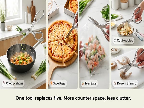Stainless steel multi-function kitchen food scissors