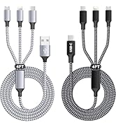USB A Multi Charging Cable(Gray_White) + USB C 3 in 1 Charging Cable(Gray_Black), Nylon Braided U...