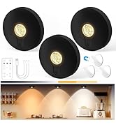 Yiliaw Rechargeable Puck Lights with Remote, 3 Pack Magnetic Under Cabinet Lighting, 1500mAh Batt...