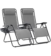 JEAREY Oversized Zero Gravity Lounge Chairs Set of 2, Adjustable Steel Mesh Recliners w/Pillows a...