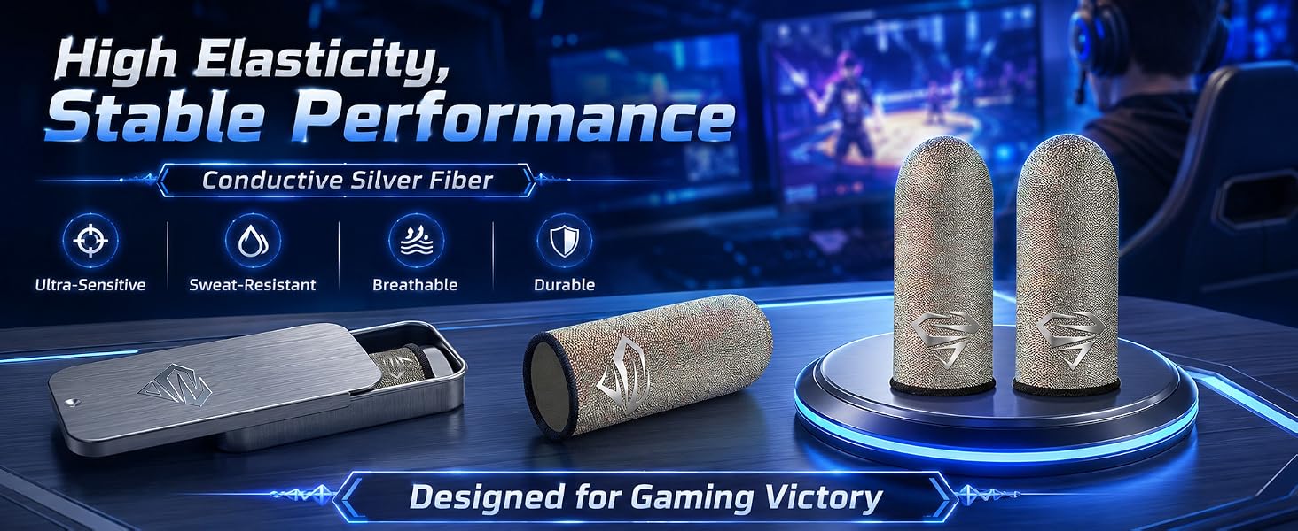 Bluradio Ultra-Thin Silver Fiber Gaming Finger Sleeves - Breathable, Sweatproof, Seamless Fit