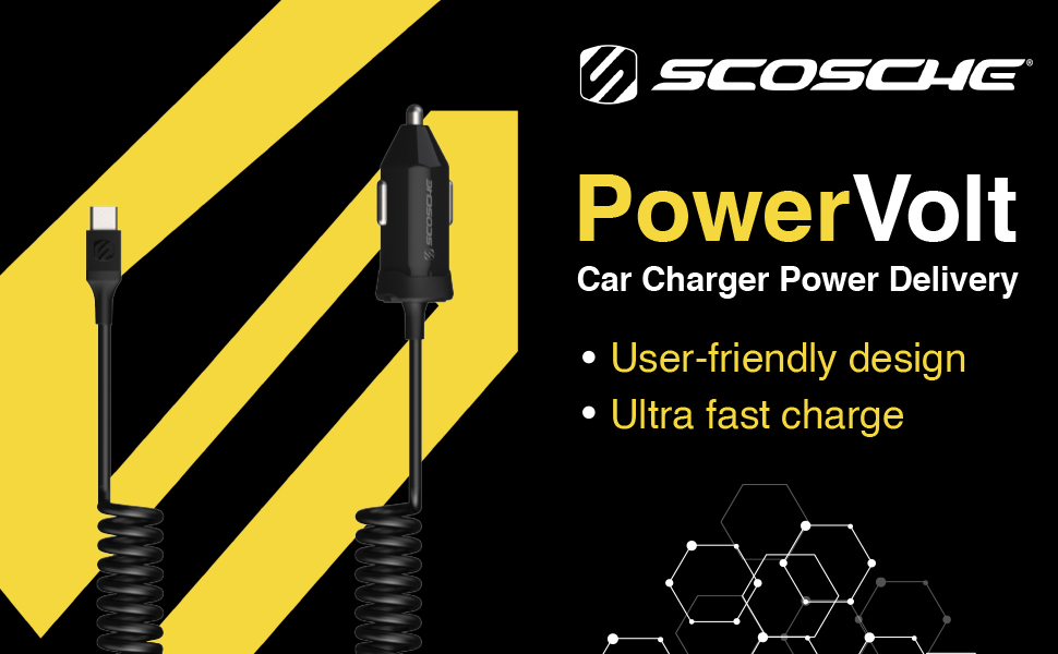 3.0 Fast Car Charger with Attached 3-Foot Adjustable Coiled Cable